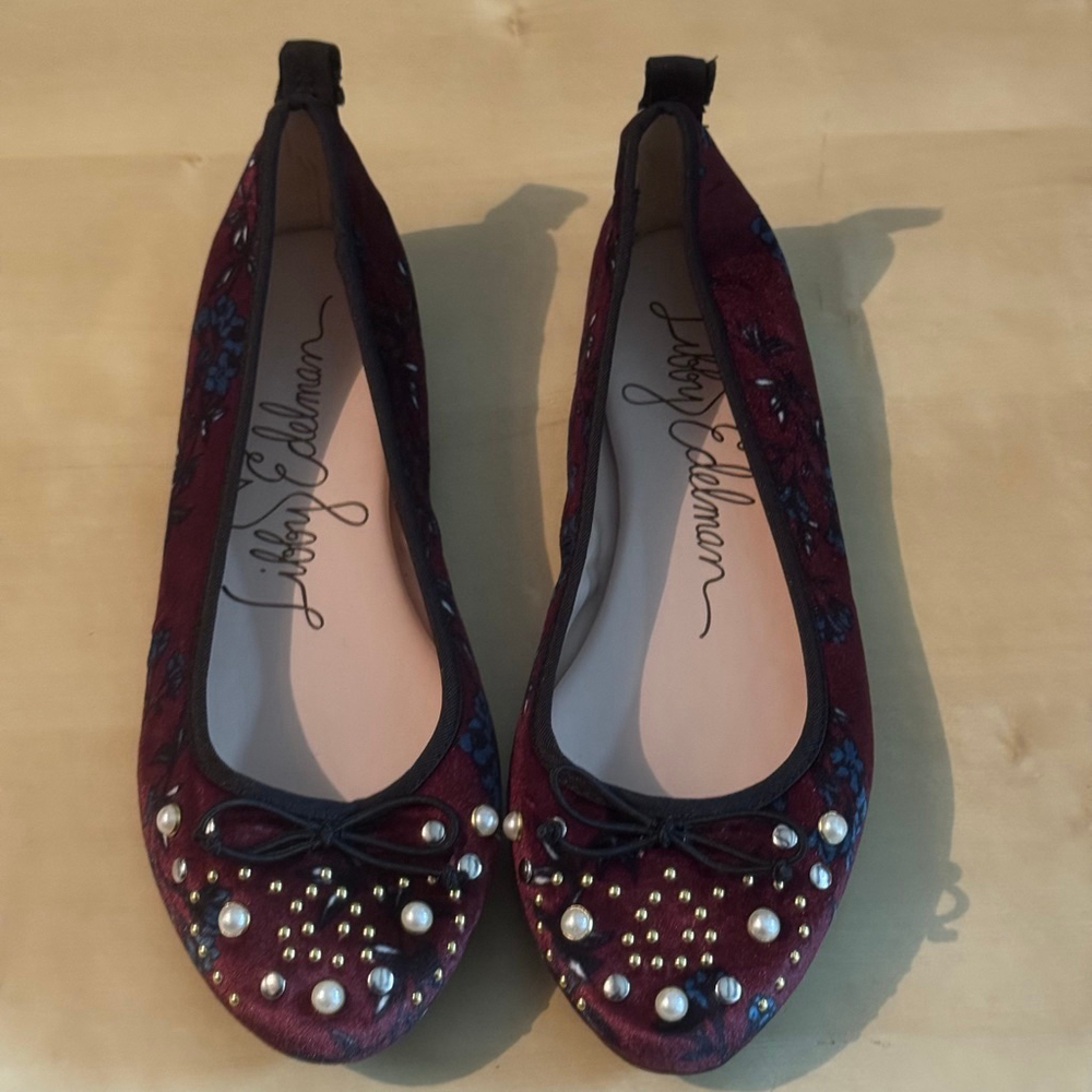 Sam Edelman Embellished Ballet Flats Size 8 Burgundy Pearl Studded Shoes